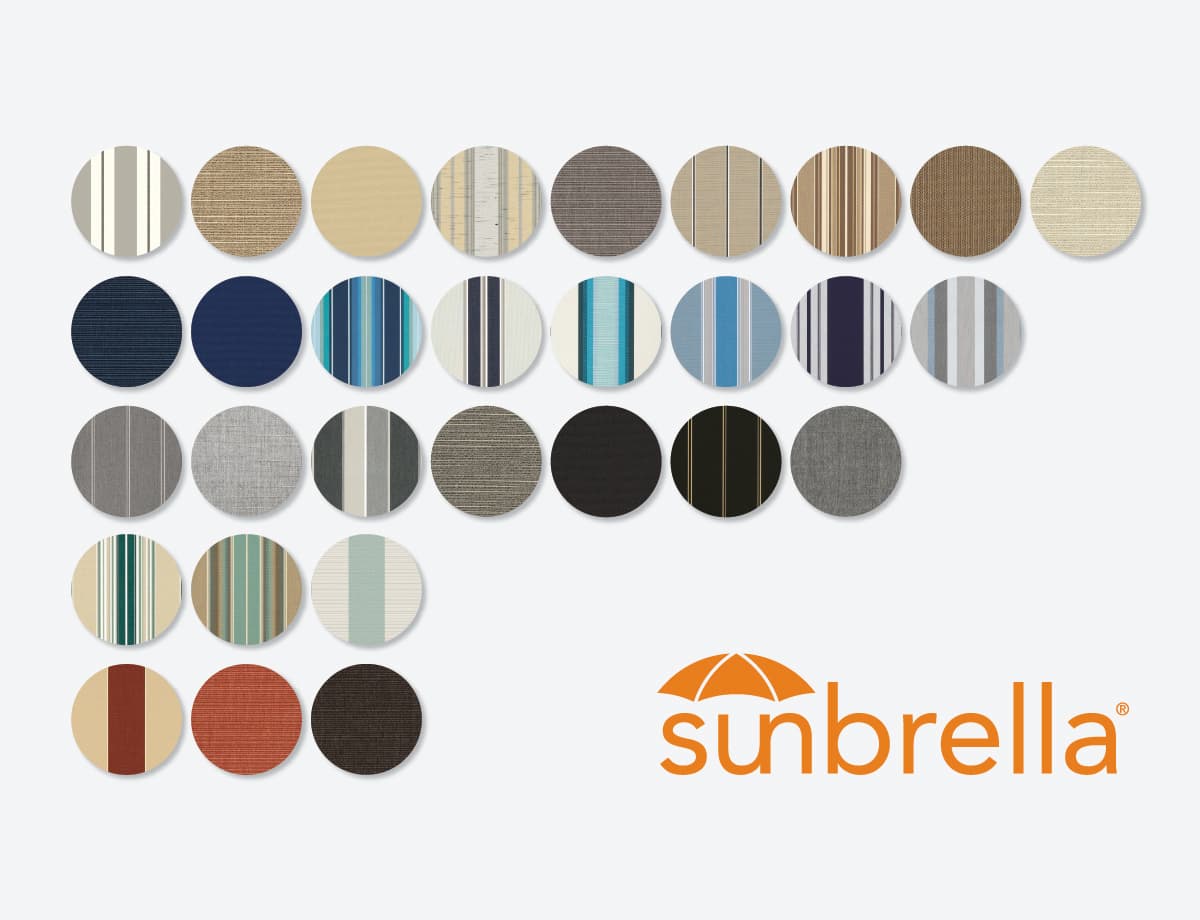 Sunbrella awning-fabric swatches for SunPro retractable awning selections.